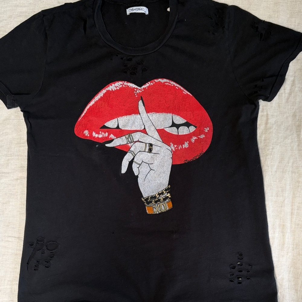 Lauren Moshi Black Distressed Tee